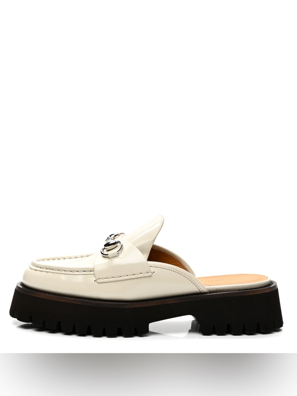 Gucci Cream Leather Horsebit Lug-Sole Mules